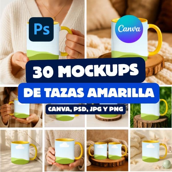 30 Mockups de Tazas Amarilla