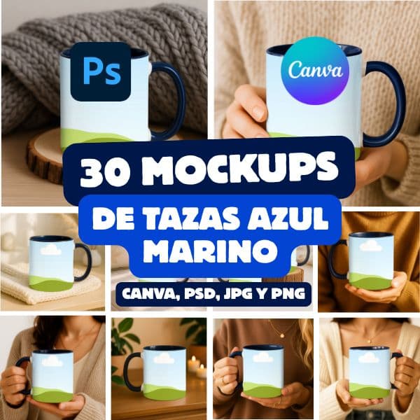 30 Mockups de Tazas Azul Marino