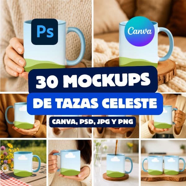 30 Mockups de Tazas Celeste