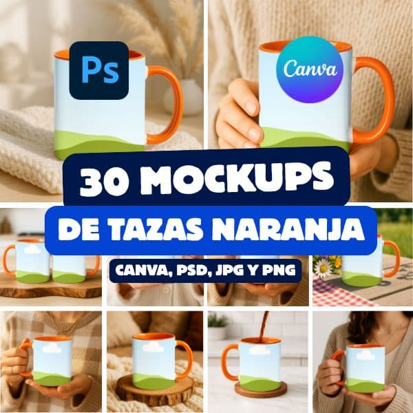 30 Mockups de Tazas Naranja
