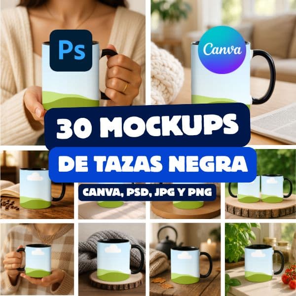 30 Mockups de Tazas Negra