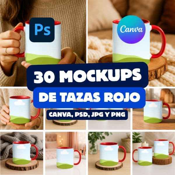 30 Mockups de Tazas Rojo