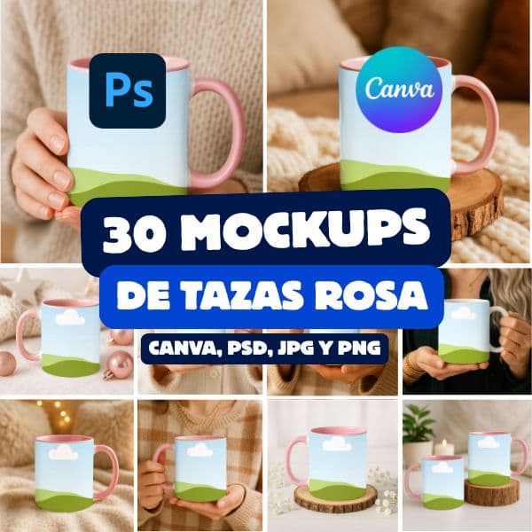 30 Mockups de Tazas Rosa