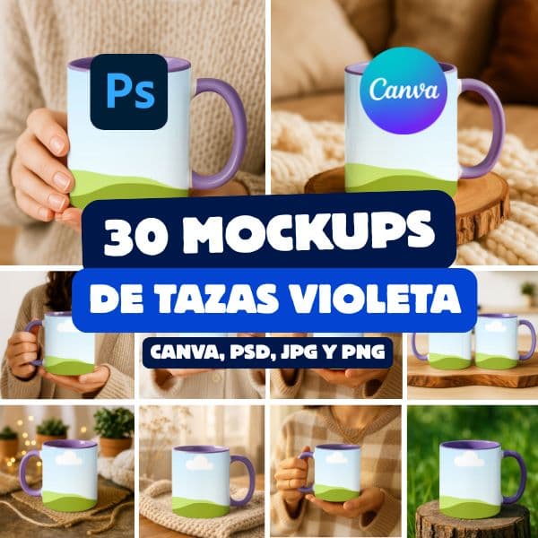 30 Mockups de Tazas Violeta