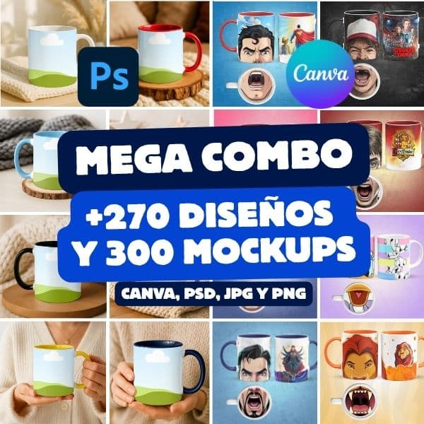 MegaCombo: +270 Diseños y 300 Mockups de Tazas