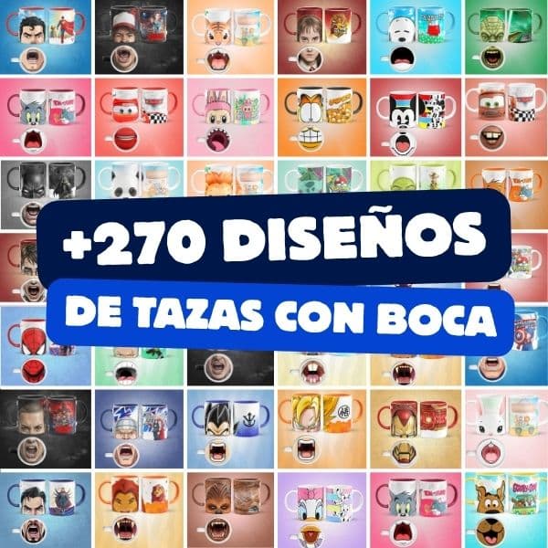 MegaPack: +270 Diseños de tazas con boca
